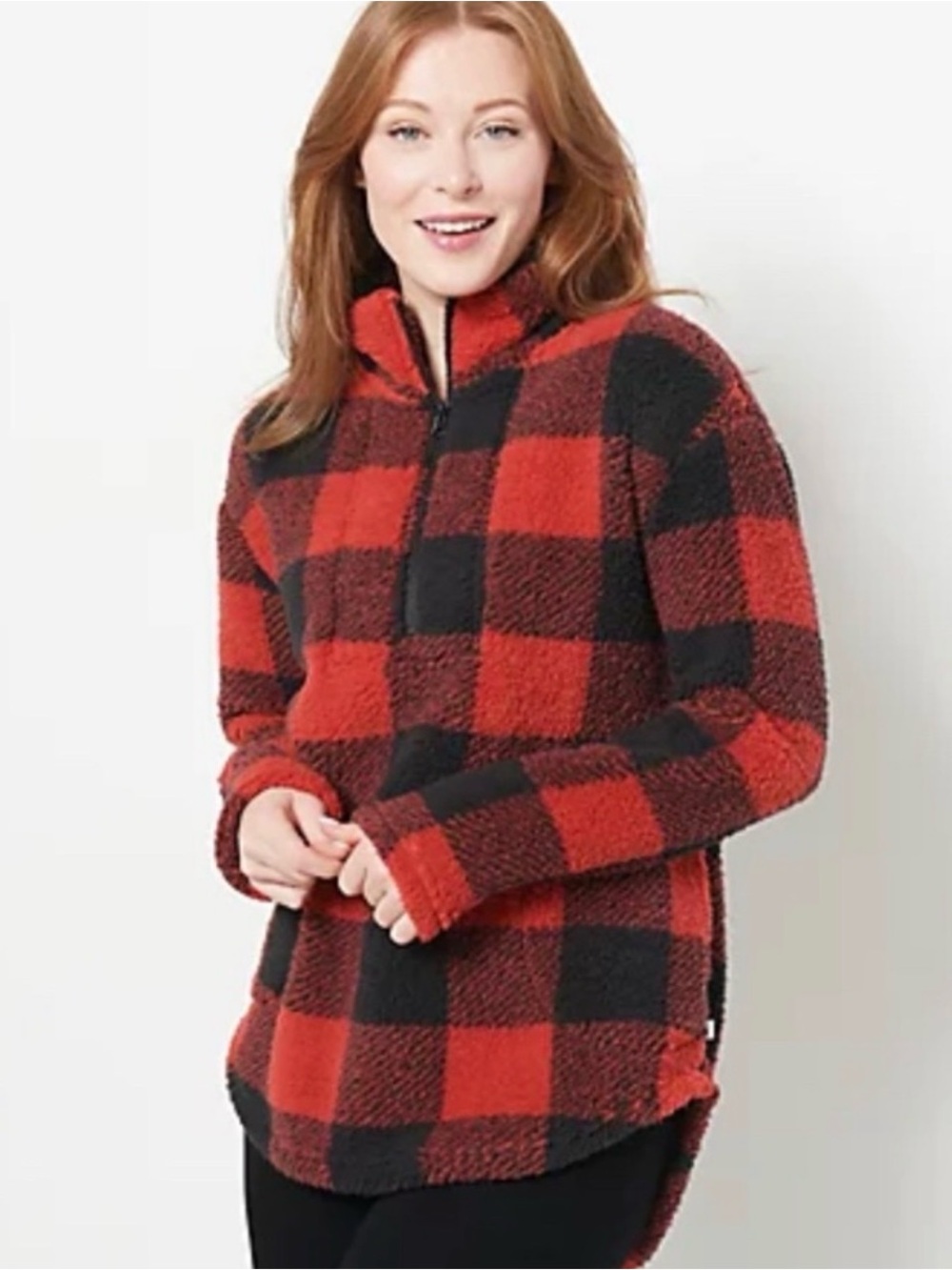 Koolaburra by Ugg Red & Black Buffalo Plaid Sherpa Half-Zip Pullover